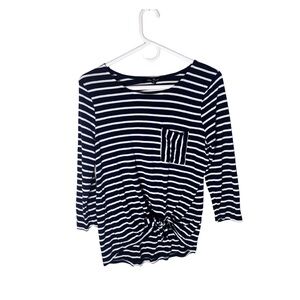 Navy and White Striped Tie Up Shirt | Size S